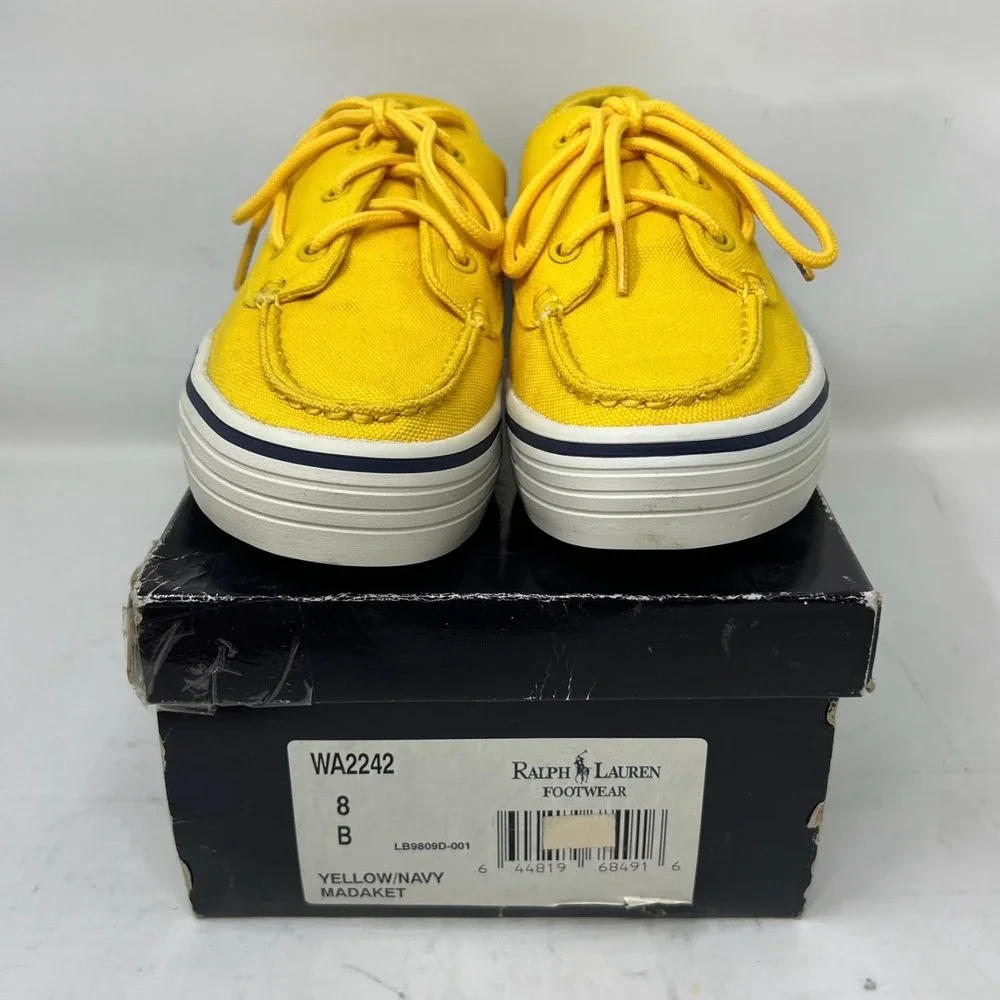 Polo Sport Ralph Lauren Canvas Boat Shoes Yellow &‎ Navy Women's US 8B VTG NEW